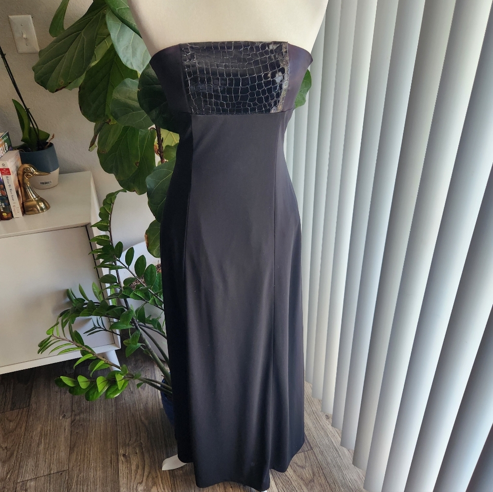 NWT 90s Cache Leather Strapless Chiffon Empire Maxi Nightgown Dress Size Small
